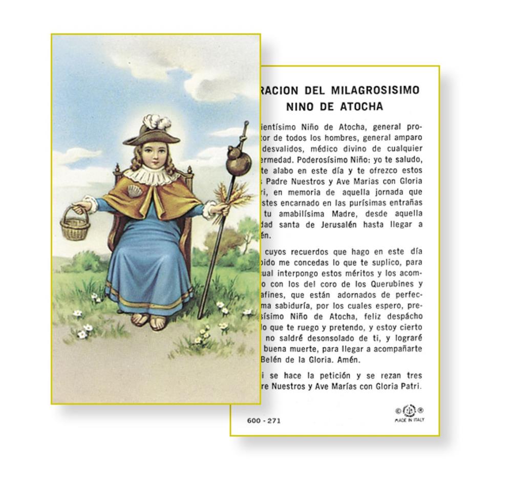 Oracion del Milagrosisimo Nino de Atocha, Paquete de 100 Estampas Sagradas de Papel, # 2985