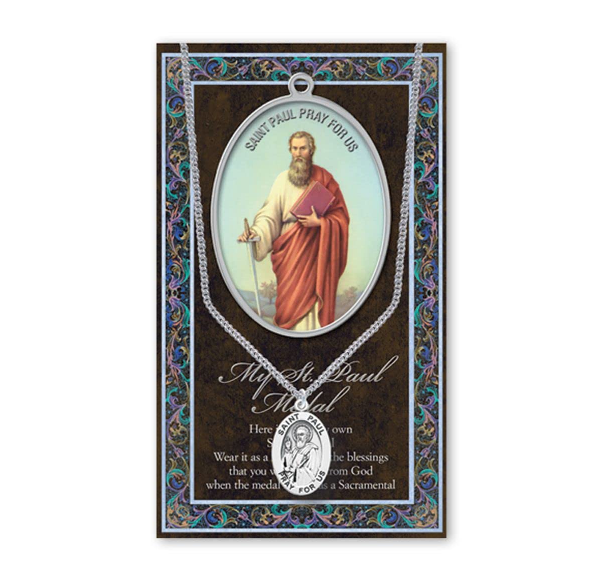 St. Paul Biography and Folding Picture Card with a Medal & Chain # 93147