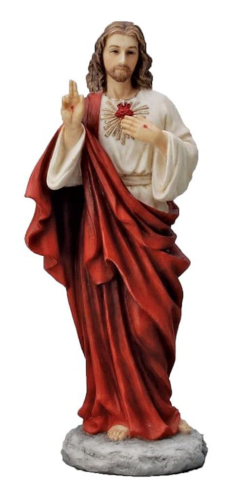 Sacred Heart of Jesus Statue, Full Color Veronese Resin, 8", # 21172
