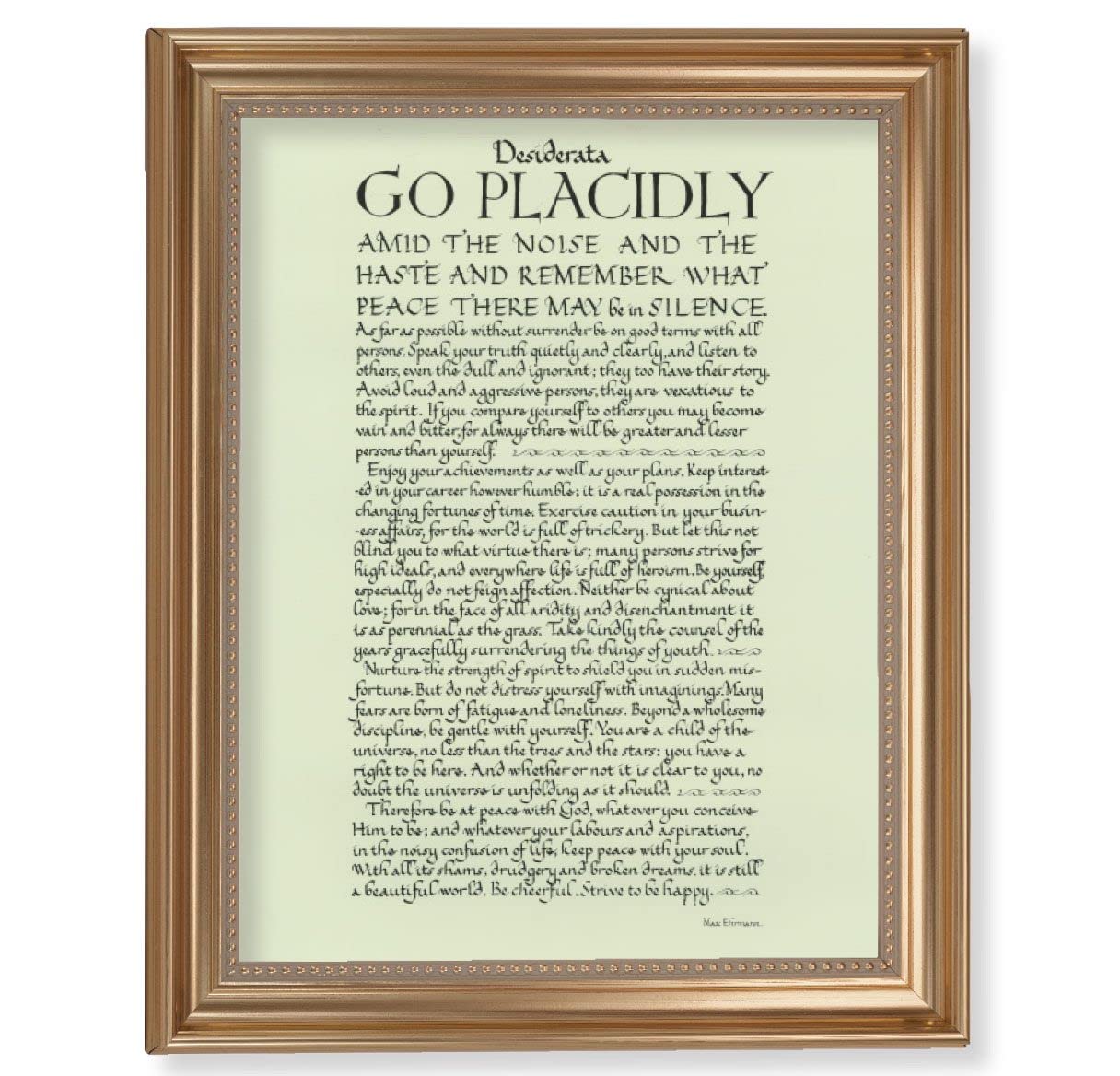 Go Placidly Desiderta Picture, 13-1/2"x16-9/16 Gold-Leaf Fluted Frame with Beaded Lip, Textured Italian Print # 25317