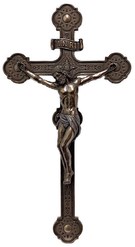 14" Bronzed Resin Ornate Crucifix, # 65030