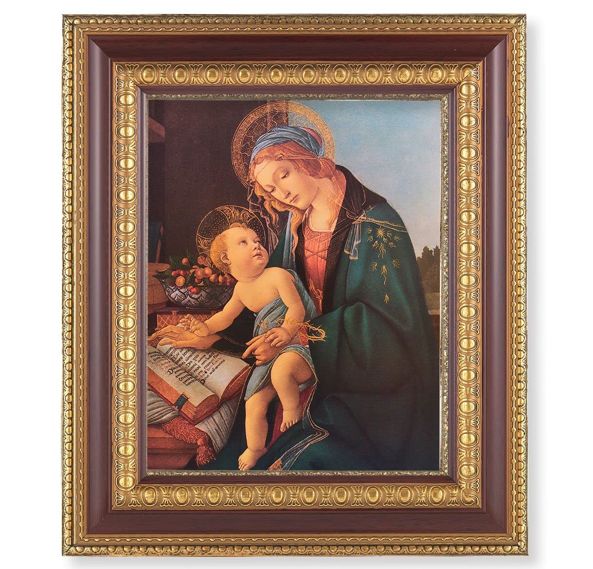 Botticelli: Madonna and Child, 11-1/2"x13-1/2, Cherry Finish with Gold Egg & Dart Frame, Italian Print Under Glass # 26036