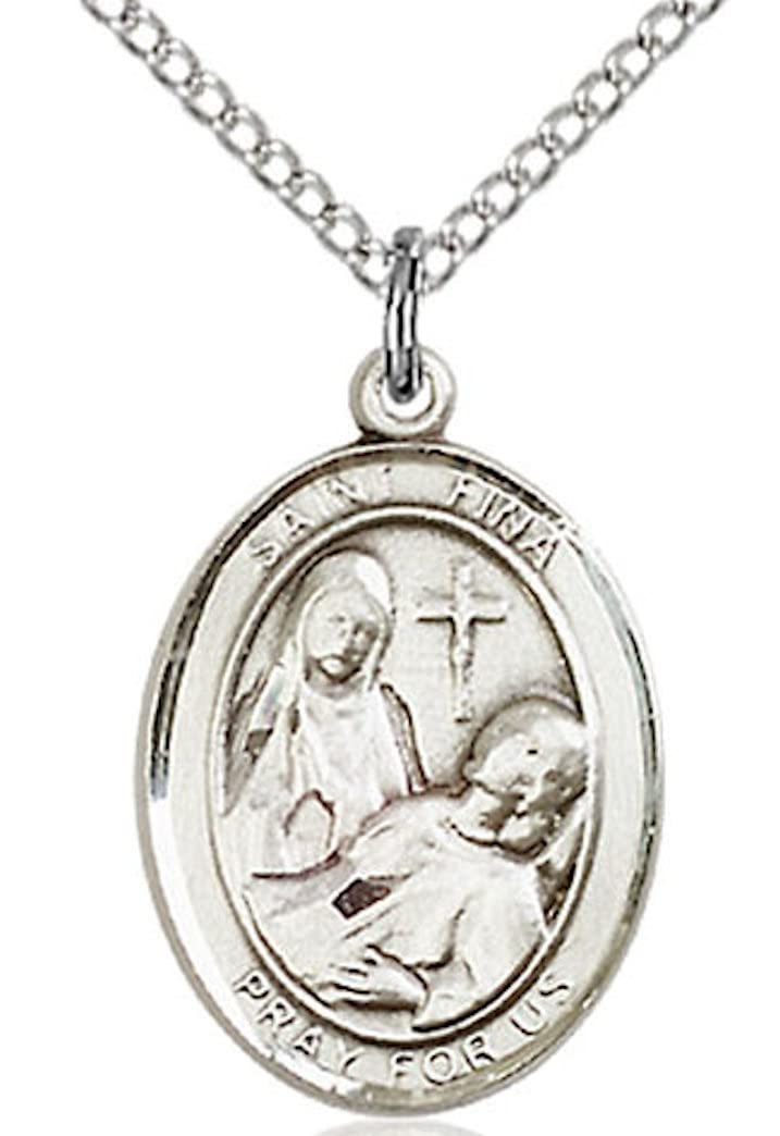 St. Fina Medal in Fine Pewter, 3/4" tall, Your Choice of Chain # 17035