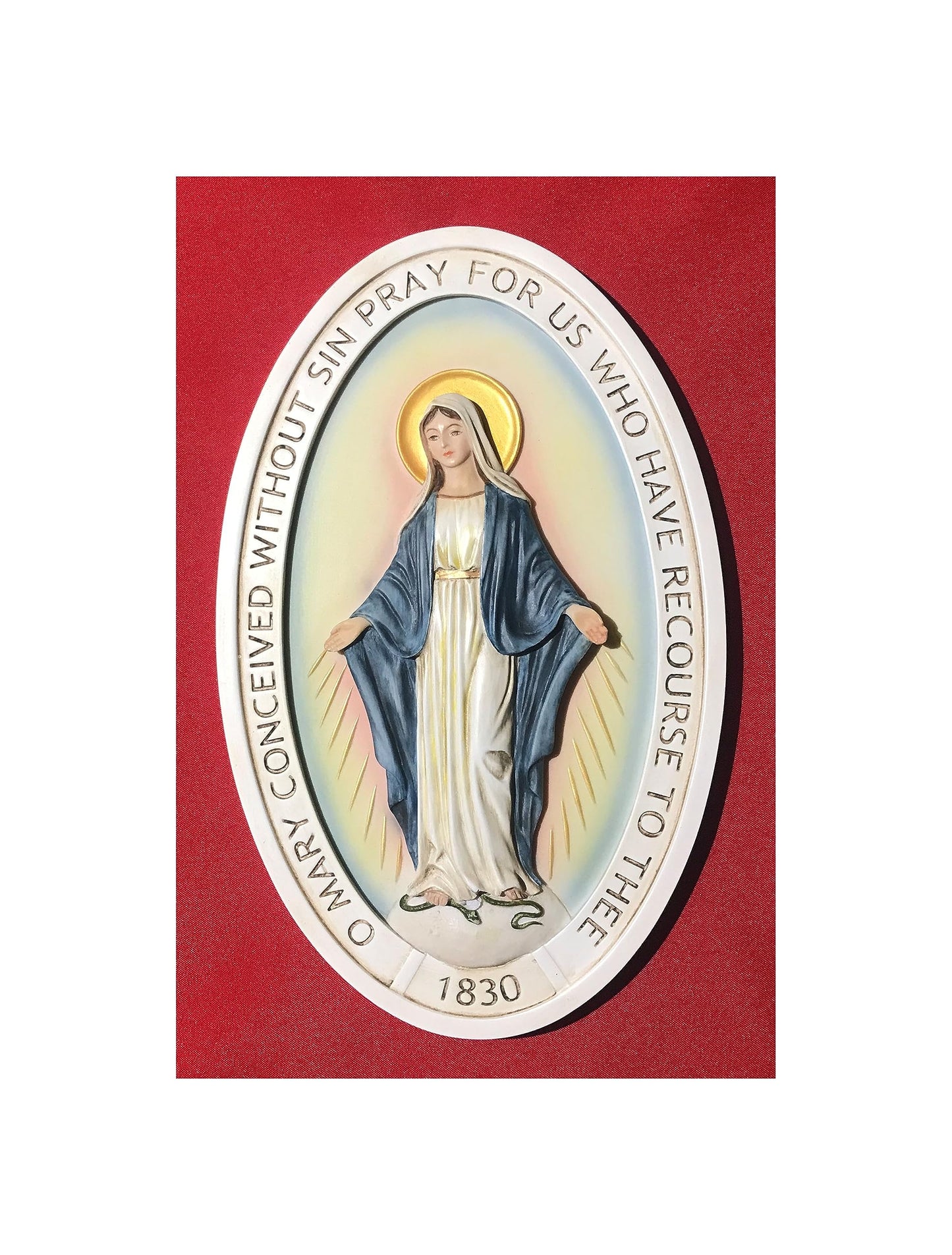 8" Miraculous Medal Plaque, Full Color Veronese Resin, # 17691