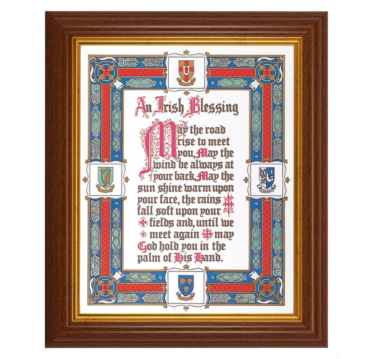 an Irish Blessing, 10.5"x12.5" Walnut Finished Fluted Frame, Gold Beaded Lip, Italian Print # 27063