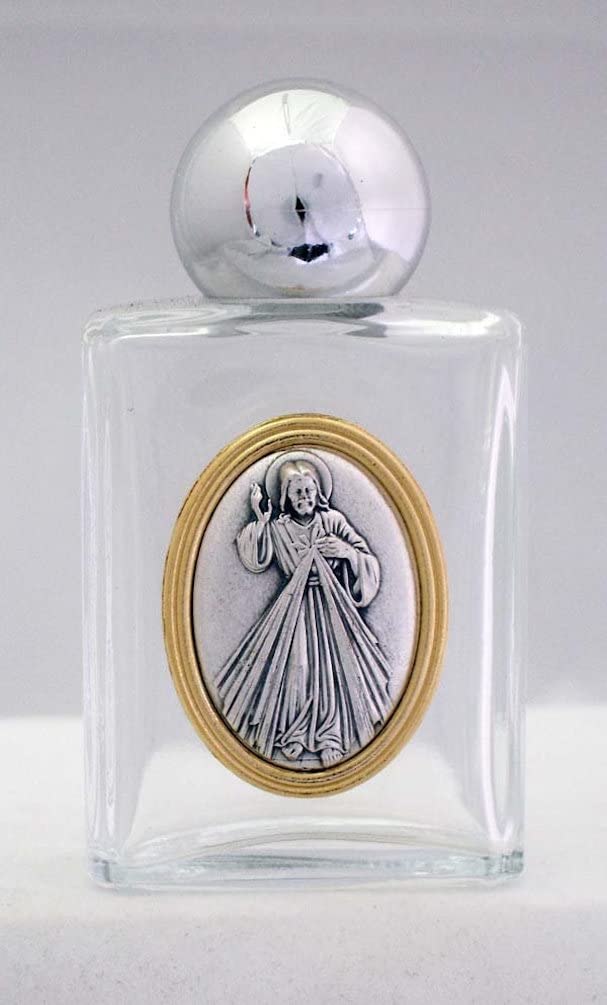 Divine Mercy Glass 1.5oz Holy Water Bottle, 1-3/4" x 2-1/4", Made in Italy, 4-Count Value Pack, 96180