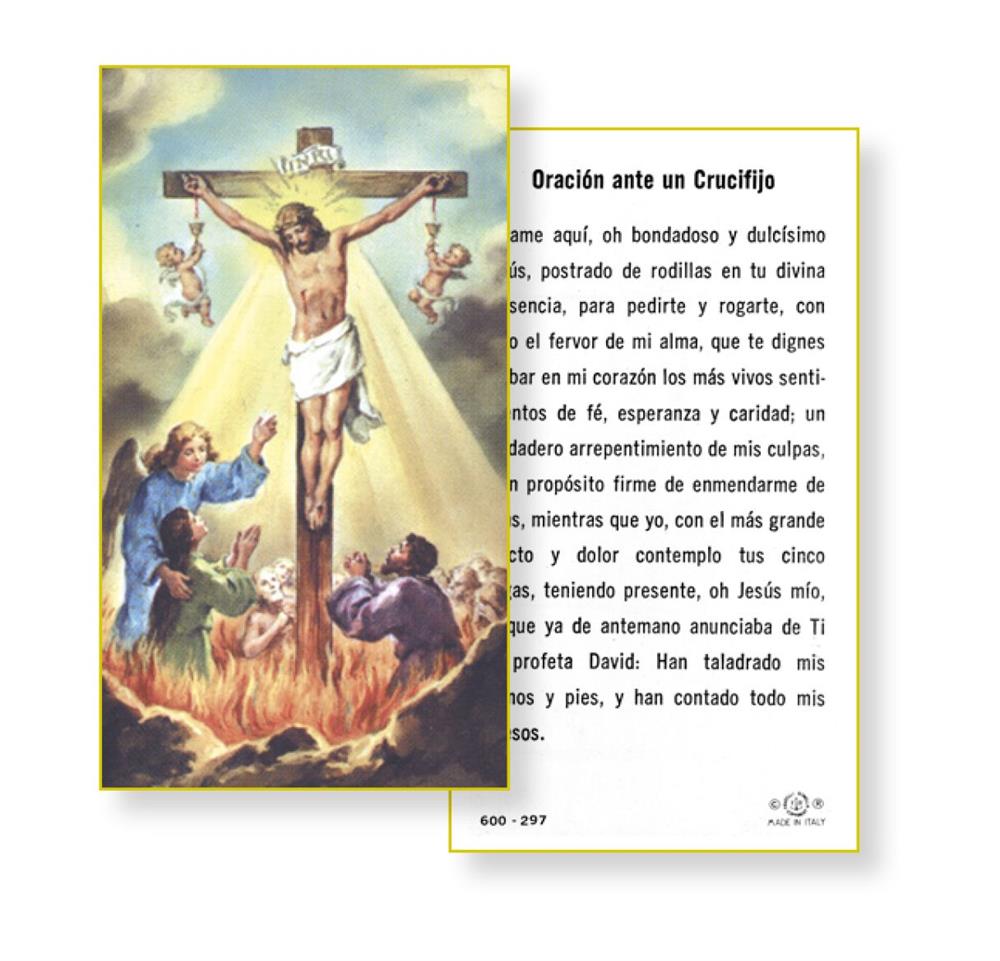 Oracion ante un Crucifijo, Paquete de 100 Estampas Sagradas de Papel, # 3012