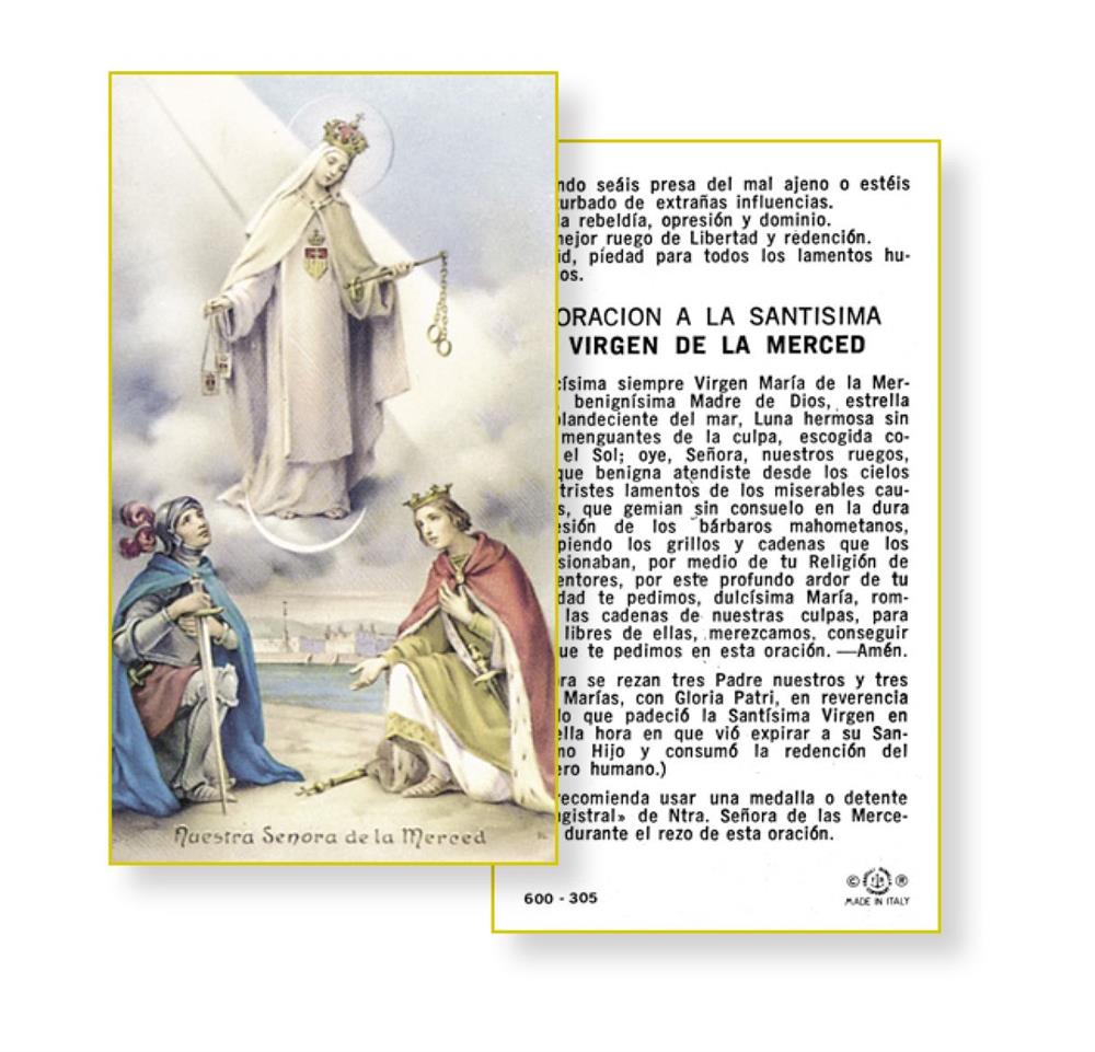 Oracion a la Virgen de la Merced, Paquete de 100 Estampas Sagradas de Papel, # 3017
