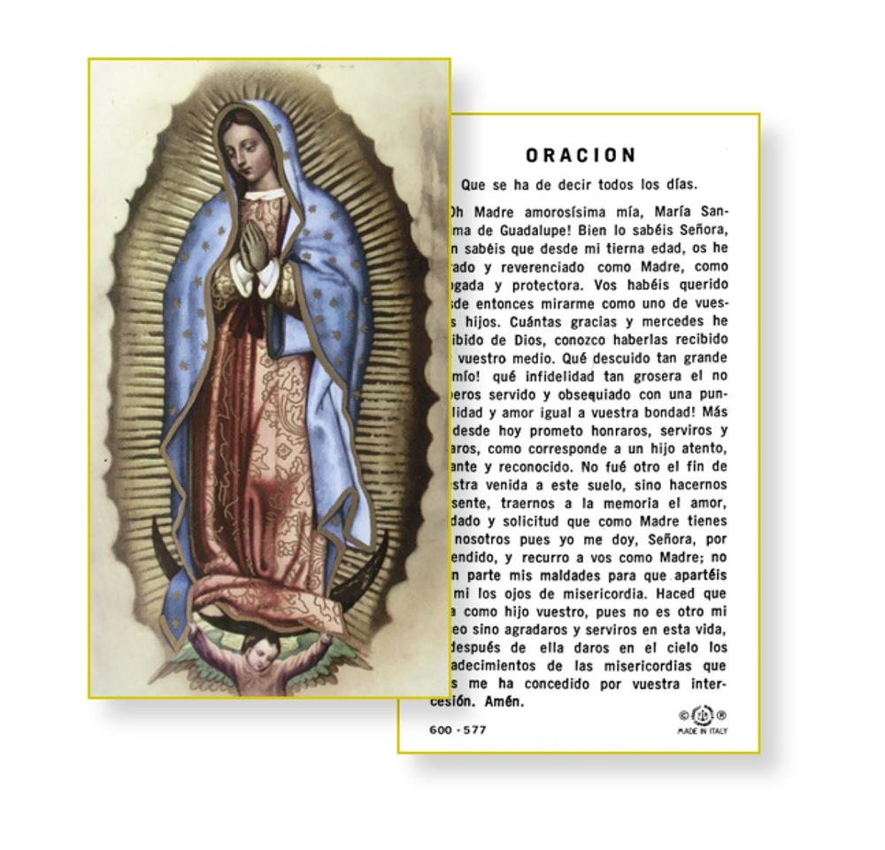 Oracion Virgen Santisima de Guadalupe, Paquete de 100 Estampas Sagradas de Papel, # 3046