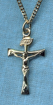 7/8" 14kt Gold Filled Crucifix, 18" Gold Plated Chain, # 3069