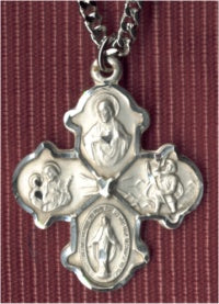 Engraved Sterling 4-Way Medal, Your Choice of Chain # 3095