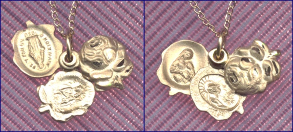 Rose Three Way Medal 7/16" 14kt Gold Filled, Your Choice of Chain # 3177