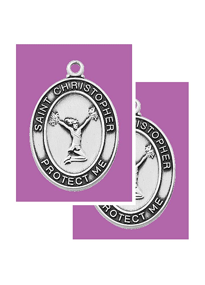 Girls Cheerleading Pewter Medal with Laminated Holy Card and 18" Chain, 2-Count Value Pack. # 21406