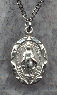 Scalloped Border Miraculous Medal 5/8 in. Sterling, your Choice of Chain # 3199