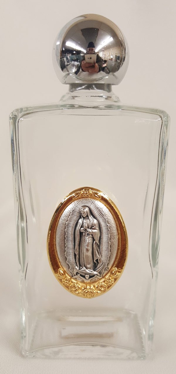OL Guadalupe Glass Holy Water Bottles, 8oz, 5" Made in Italy, 3-Count Value Pack, # 65344