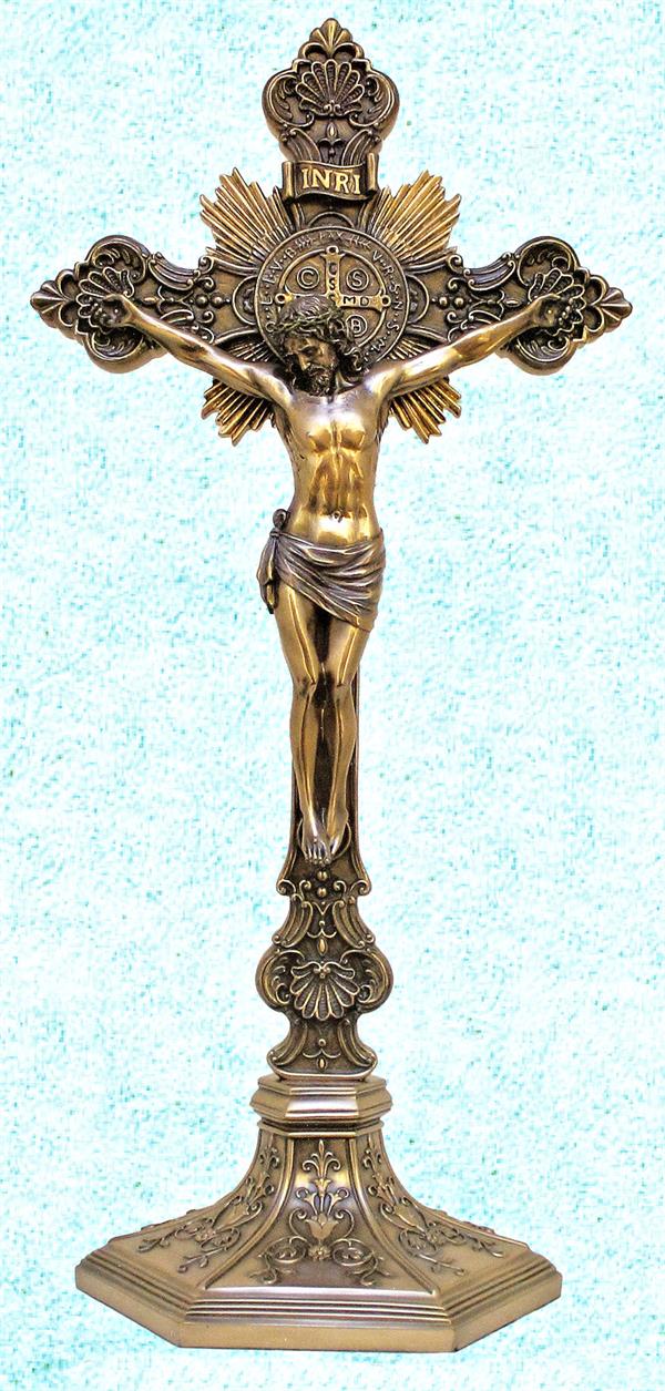 St. Benedict Crucifix, Cold Cast Bronze, Stands 24", Hangs 22", #3234||