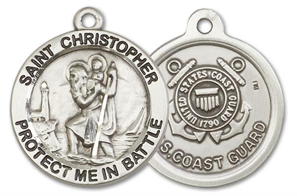 St. Christopher Coast Guard Medal, 1" dia., Fine Pewter, Your Choice of Chain, # 3354