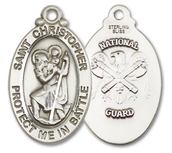 St. Christopher National Guard Medal, 1-1/8" tall, Sterling Silver, Your Choice of Chain, # 3359