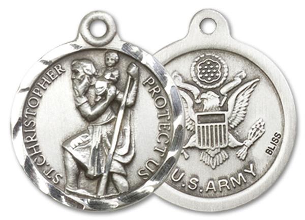 St. Christopher Army Medal, Fine Pewter, 3/4" dia., Your Choice of Chain, # 3368