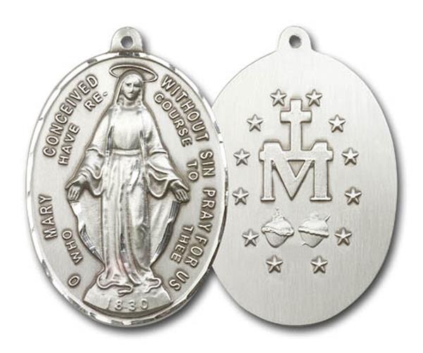 Miraculous Medal in Fine Pewter, 1-3/4", Your Choice of Chain, # 3377