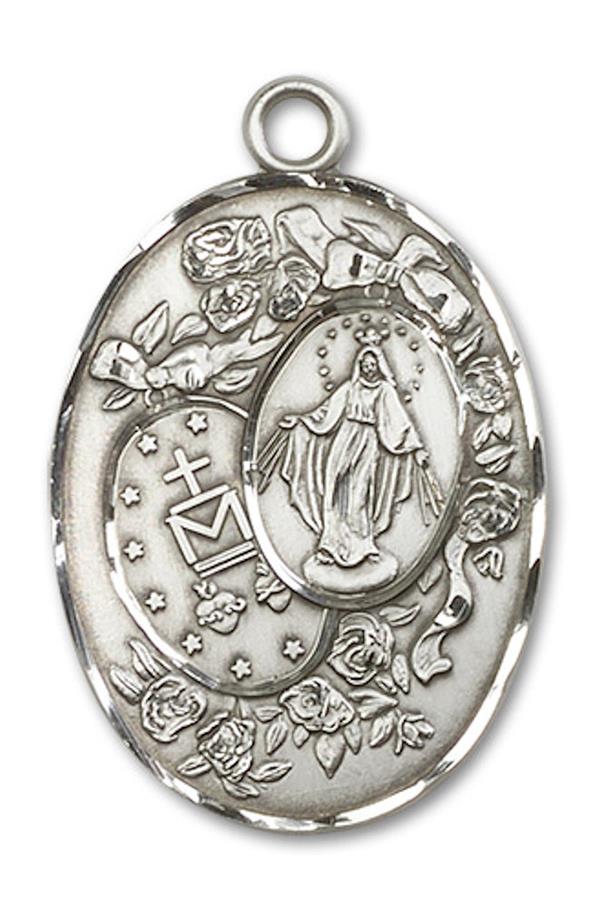 Miraculous Medal in Fine Pewter, 1-1/4", Your Choice of Chain, # 3380