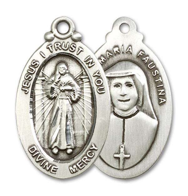 Divine Mercy Medal in Fine Pewter, 1-1/16", Your Choice of Chain, # 3384