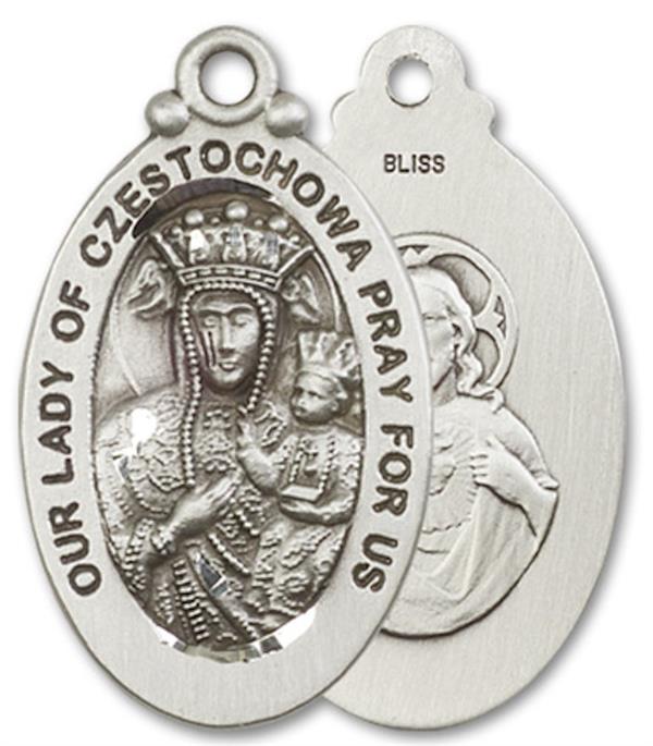 Our Lady of Czestochowa Medal in Fine Pewter, 1-1/16", Your Choice of Chain, # 3387