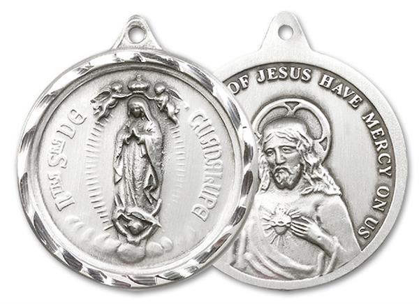 Our Lady of Guadalupe Medal in Fine Pewter, 1-1/4", Your Choice of Chain, # 3394