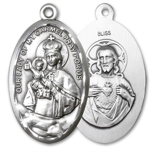 Our Lady of Mt. Carmel Medal in Fine Pewter, 1-1/4", Your Choice of Chain, # 3396