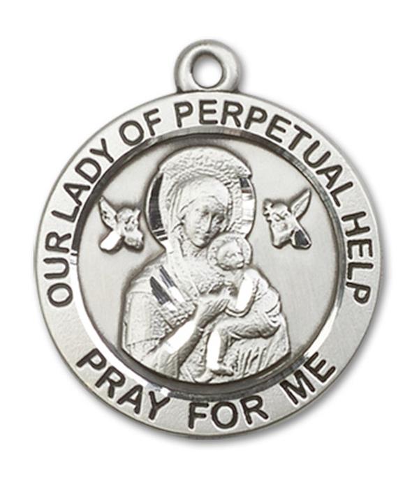 Our Lady of Perpetual Help Medal in Fine Pewter, 15/16", Your Choice of Chain, # 3399