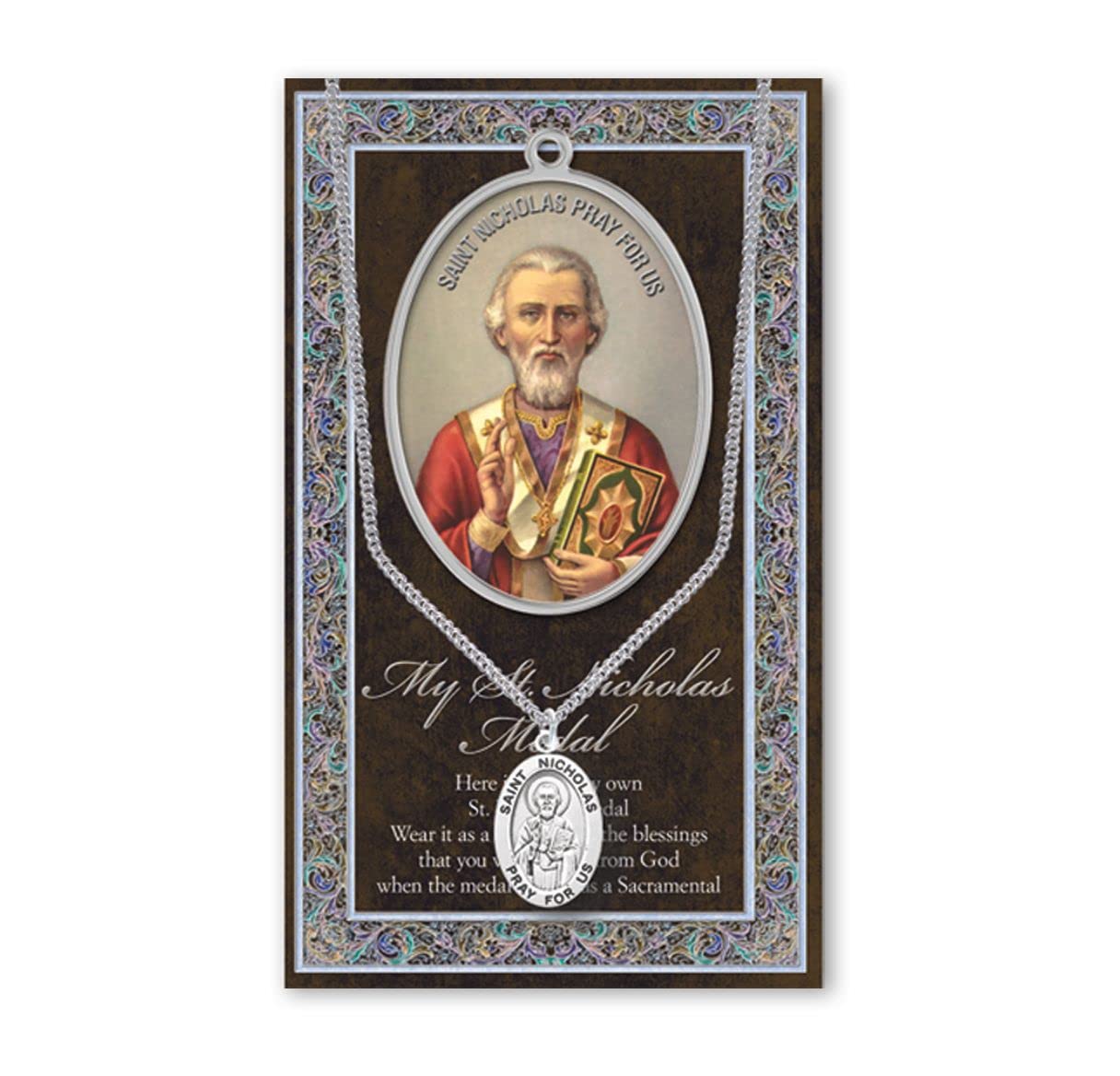 15/16" Pewter Medal with Folding Prayer Card, St. Nicholas, # 93146