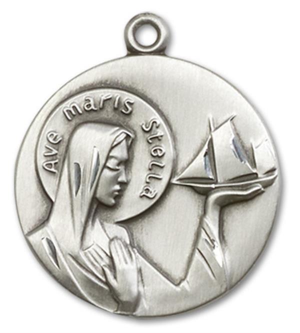 Our Lady Star of the Sea Medal in Fine Pewter, 15/16", Your Choice of Chain, # 3403