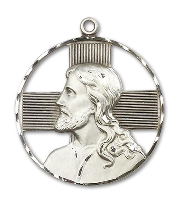 Portrait of Christ Round Medal in Fine Pewter, 1-1/2", Your Choice of Chain, # 3419