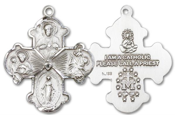 4-Way Medal in Fine Pewter, 1", Your Choice of Chain, # 3438