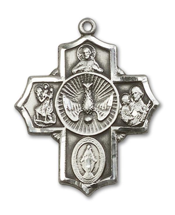 4-Way Medal in Fine Pewter, 1-1/8", Your Choice of Chain, # 3444