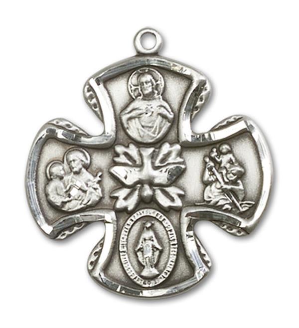 4-Way Medal in Fine Pewter, 1-1/16", Your Choice of Chain, # 3446