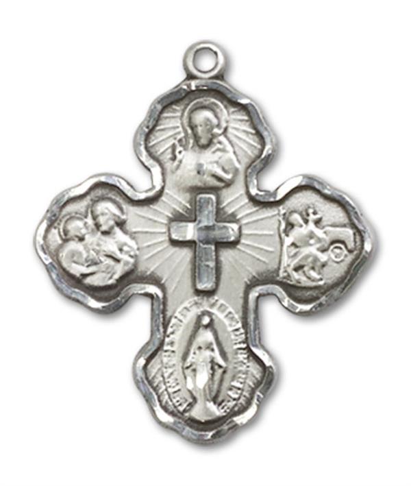 4-Way Medal in Fine Pewter, 7/8", Your Choice of Chain, # 3452