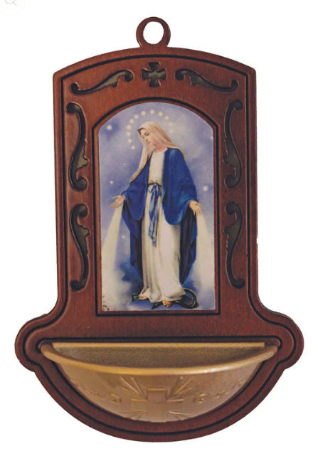 Our Lady of Grace Font, 5", Made in Italy, Gold and Wood Tone, 345LOG-sale