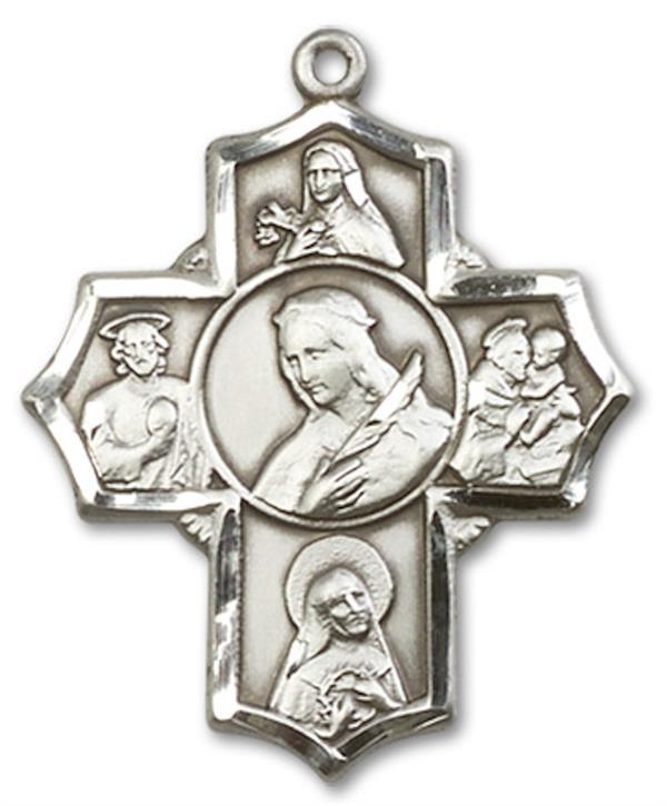 St. Philomena 5-way Medal in Fine Pewter, 1", Your Choice of Chain, # 3471