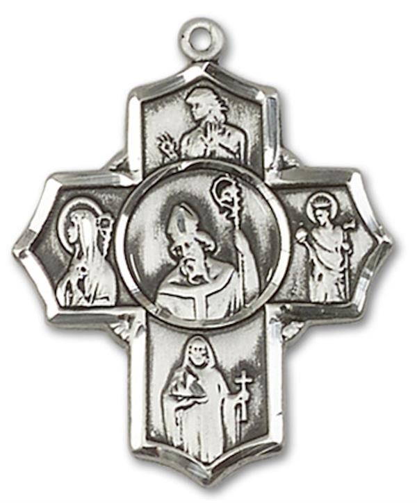 Irish / Celtic 5-way Medal in Fine Pewter, 1", Your Choice of Chain, # 3481