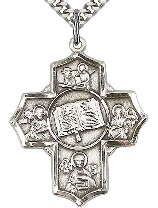 Gospel 5-way Medal in Fine Pewter, 1-1/8", Your Choice of Chain 3520