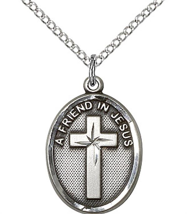 Oval Cross Medal, Fine Pewter, 3/4", Your Choice of Chain, # 3537