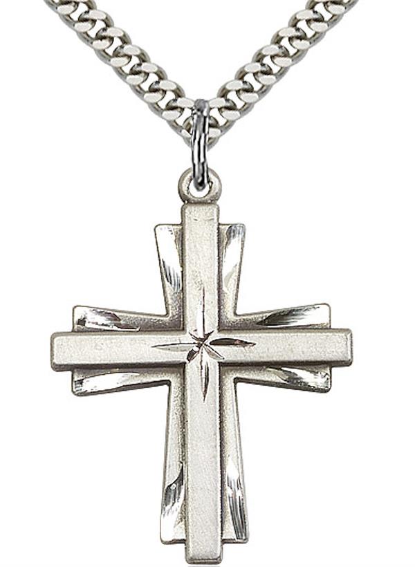 Cross Necklace in Fine Pewter, 1-1/8", Your Choice of Chain, # 3559