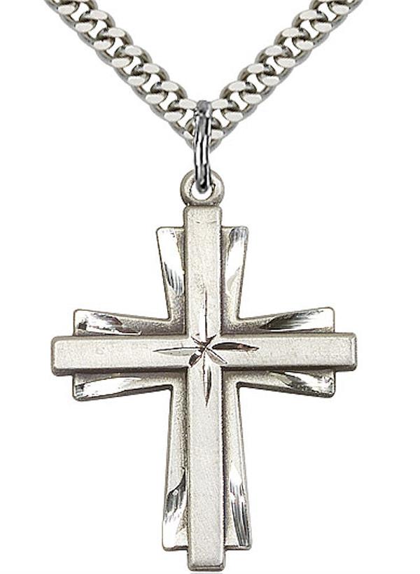 Cross Necklace in Fine Pewter, 7/8", Your Choice of Chain, # 3561