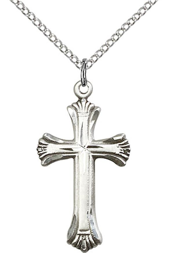 Cross Necklace in Fine Pewter, 1-1/16", Your Choice of Chain, # 3565