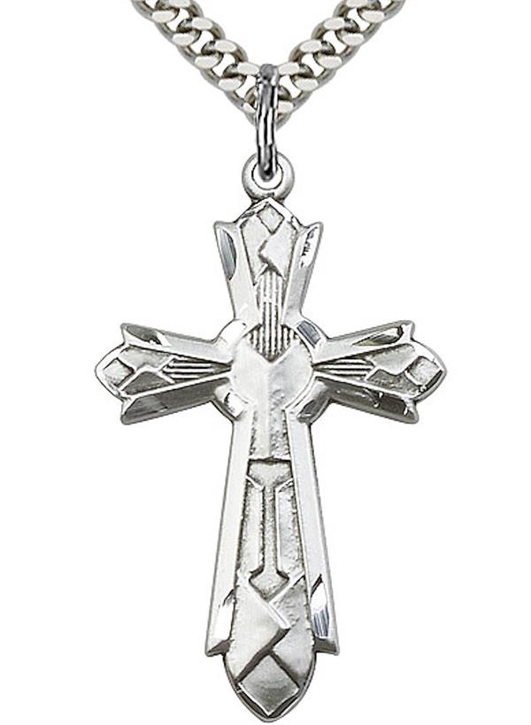 Cross Necklace in Fine Pewter, 1-1/4", Your Choice of Chain, # 3579