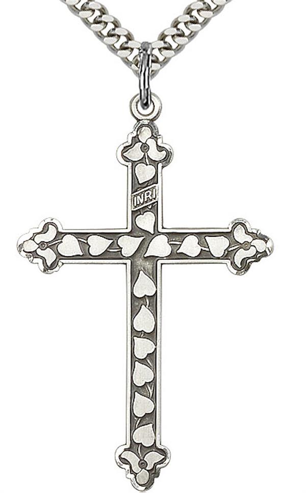 Cross Necklace in Fine Pewter, 1-1/2", Your Choice of Chain, # 3582