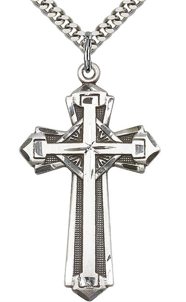 Cross Necklace in Fine Pewter, 1-1/2", Your Choice of Chain, # 3583