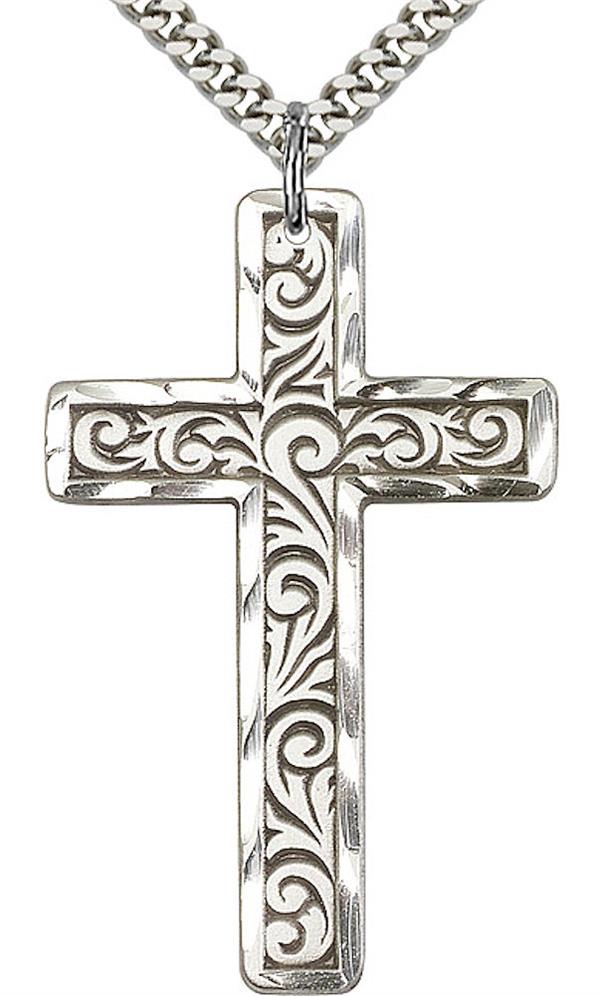 Cross Necklace in Fine Pewter, 1-3/4", Your Choice of Chain, # 3586