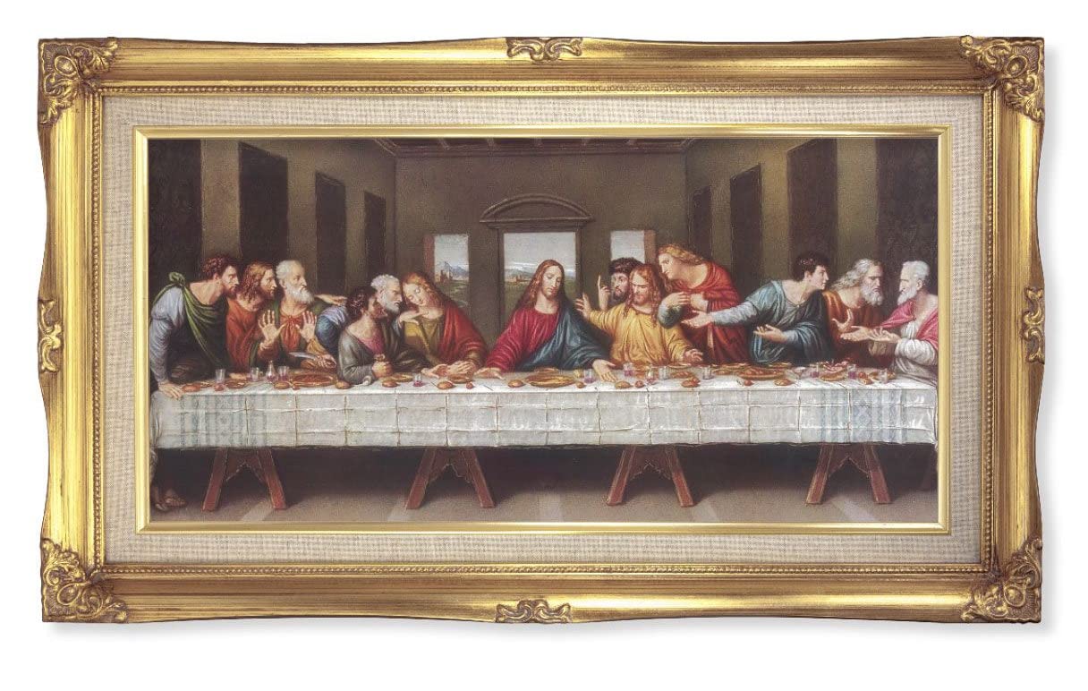 Last Supper Picture, 14"x24" Gold Finished Curved Wood Frame, Italian Print # 22053